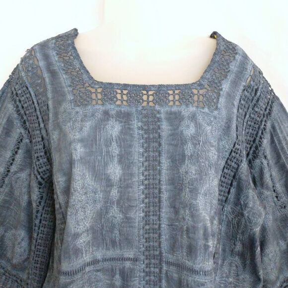 Democracy Mineral Wash Blue Top Size Small Kimono Sleeves Cotton - Picture 2 of 7